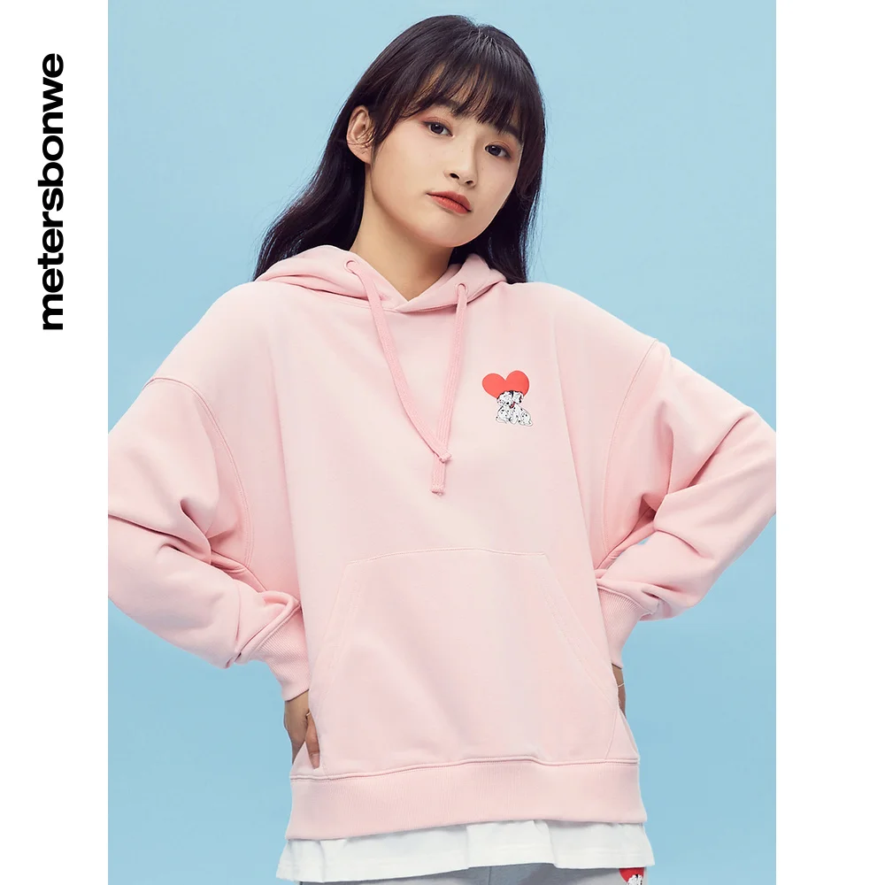Metersbonwe 22 New Women's Cartoon Print Knit Pullover With Hooded Loose Autumn Spring Jumper Leisure Fashion Hoodies Tops