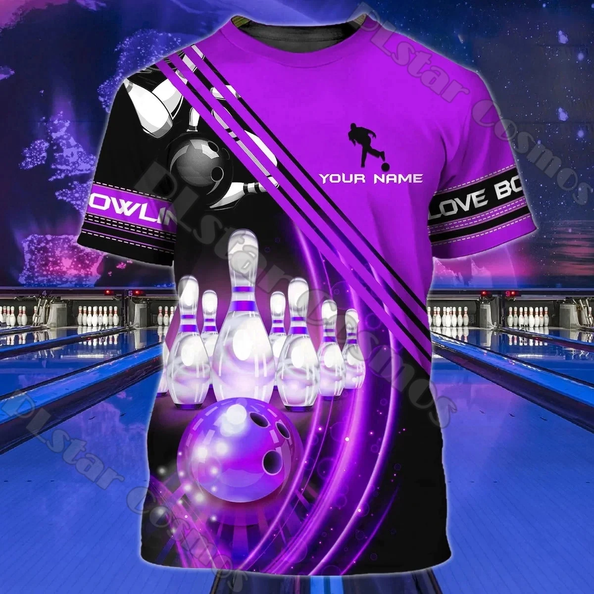 PLstar Cosmos Sommer Neuestes Herren-T-Shirt mit individuellem Namen, Bowling, 3D-gedruckt, Unisex, lässiges T-Shirt, Geschenk für Bowlingspieler DT202 – Detail 13