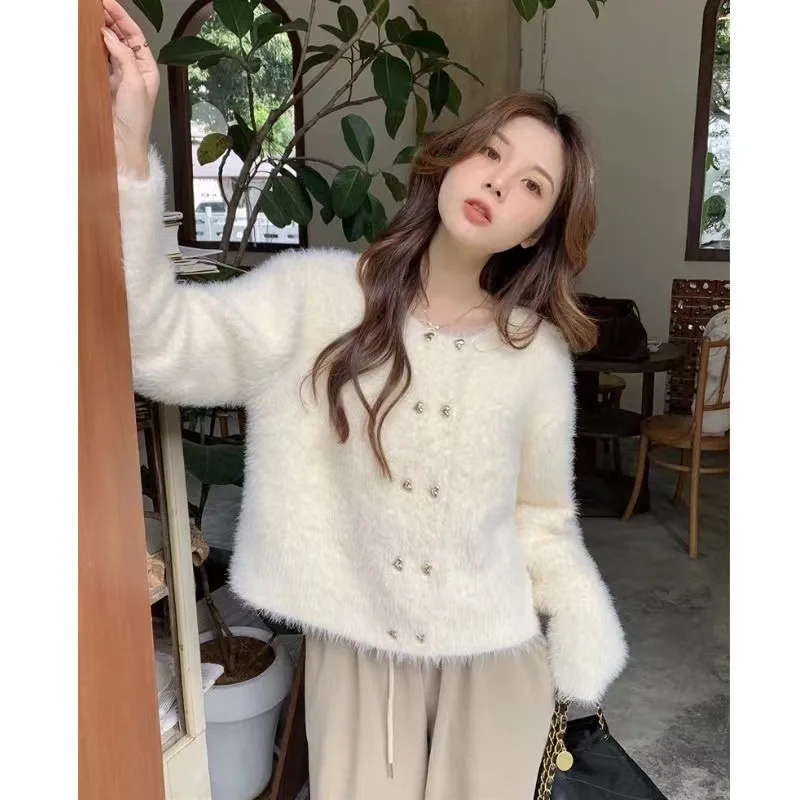 

Korean Autumn Winter Cardigan Coat Soft Glutinous Imitation Mink Fleece Cardigan Long Sleeve Knitt Cardigan Sweater Women Coats
