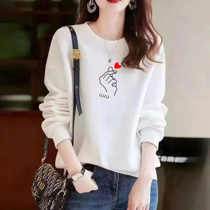 Women's Autumn and Winter New Fashion Elegant Round Neck Pullover Print Panel Casual Versatile Long Sleeve Loose Sweatshirts
