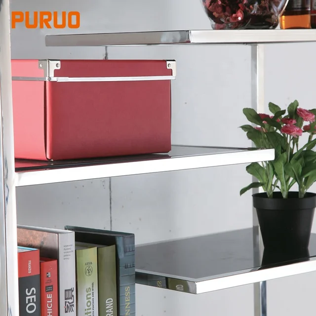 Puruo의 럭셔리한 거실 스테인리스 스틸 선반으로 현대적이고 세련된 거실 공간 연출