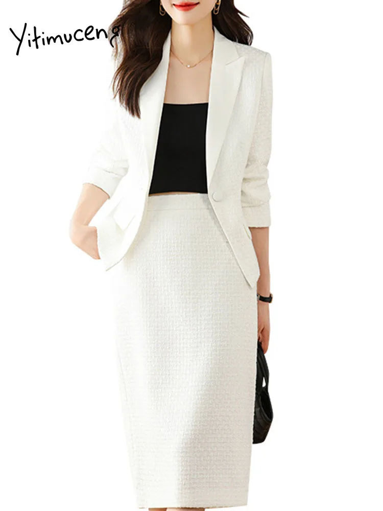 Yitimuceng 여성용 슬림 블레이저, 긴팔 코트, 빈티지 솔리드 라펠, 싱글 단추 블레이저, 2024 오피스 레이디, 새로운 패션