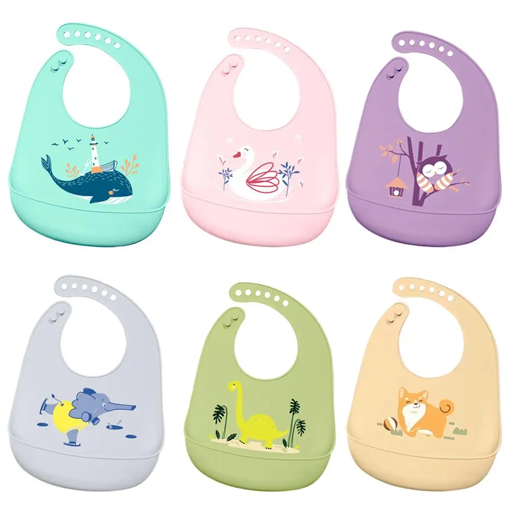 Silicone Baby Bib Waterproof Kids Boy Girl Feeding Stuff Adjustable Feeding Apron Food Grade Cartoon Burp Scarf Toddler Burp Bib 1