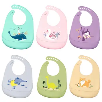 Silicone Baby Bib Waterproof Kids Boy Girl Feeding Stuff Adjustable Feeding Apron Food Grade Cartoon Burp Scarf Toddler Burp Bib 1