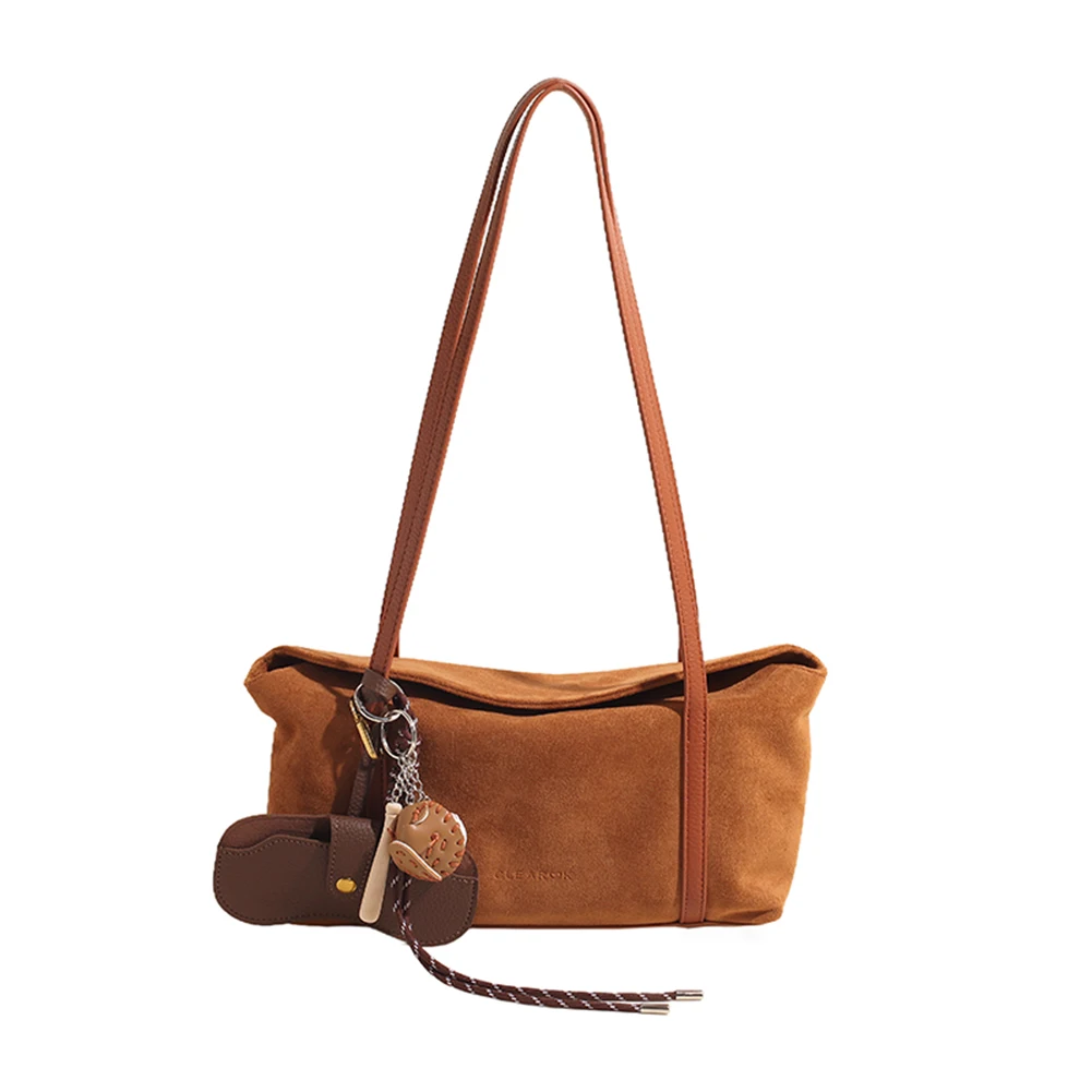 Women Suede Retro Handbag Large Capacity Flap Underarm Bag with Inner Pocket Satchel Bag Clutch Purse for Work Travel