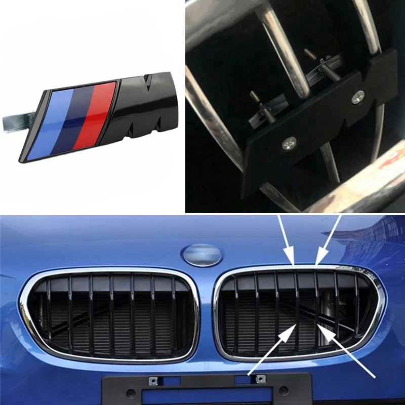 3D M 엠블럼 자동차 전면 그릴 배지 액세서리, BMW E46 E90 E60 F10 G20 F30 F20 G15 G30 X1 X2 X3 X4 X5 X6 X7 G16 G08 G26 G14