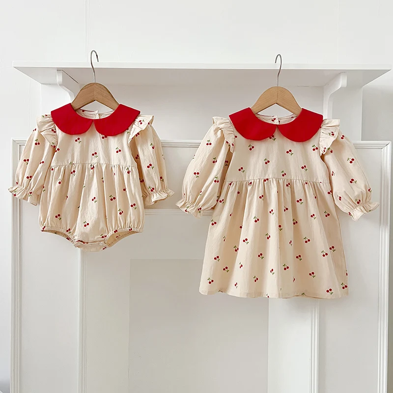 Autumn Spring New Baby Girls Dress ​Long Sleeve Princess Dress Embroider Floral Cotton Baby Romper Family Matching Sister Outfit 4