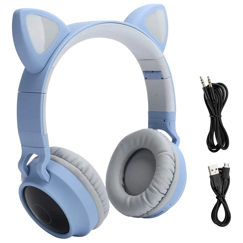 Cat Gaming Headset Wireless Cat Ear Headphones RGB 3 Color LED