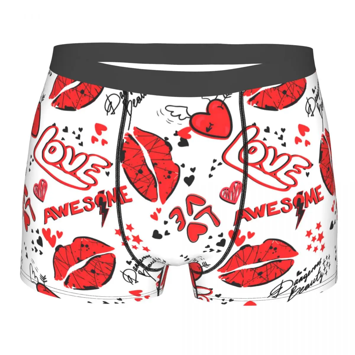 Seamless Pattern With Red Lips Xoxo And Hearts Underpants Breathbale Panties Male Underwear Print Shorts Boxer Briefs