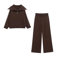Willshela Women Fashion 2 Piece Set Brown Pullover Sweatshirts & Vintage High Elastic Waist Trousers Feamle Chic Lady Pants Sets - Image 5