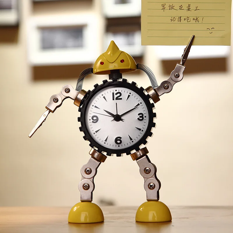 

Metal Robot Crafts Creative Cute Alarm Clock Bedside Clock Student Cartoon Children's Silent Alarm Clock Living Room Table Decor