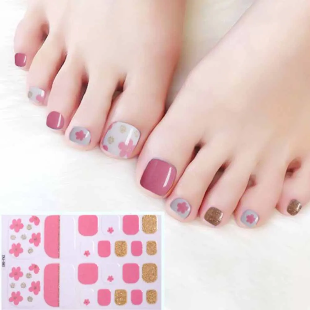 Toe Nail Art Sticker Tips Wraps Adhesive Decals Toenail Polish Strips DIY Pedicure Foot Decals Manicure Women