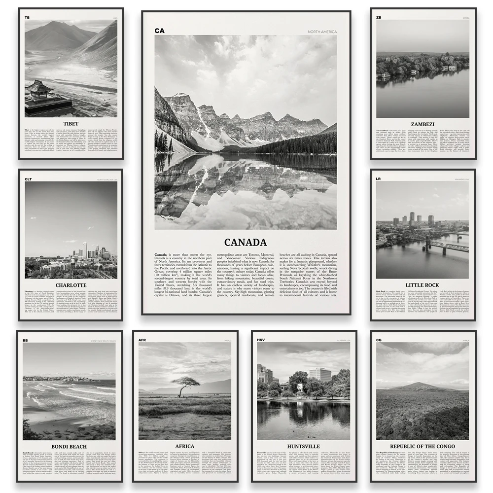 Poster Di Montagna In Bianco E Nero Canada Travel Vintage Poster Little Rock Print Usa Retro Canvas Painting Office Home Decoration