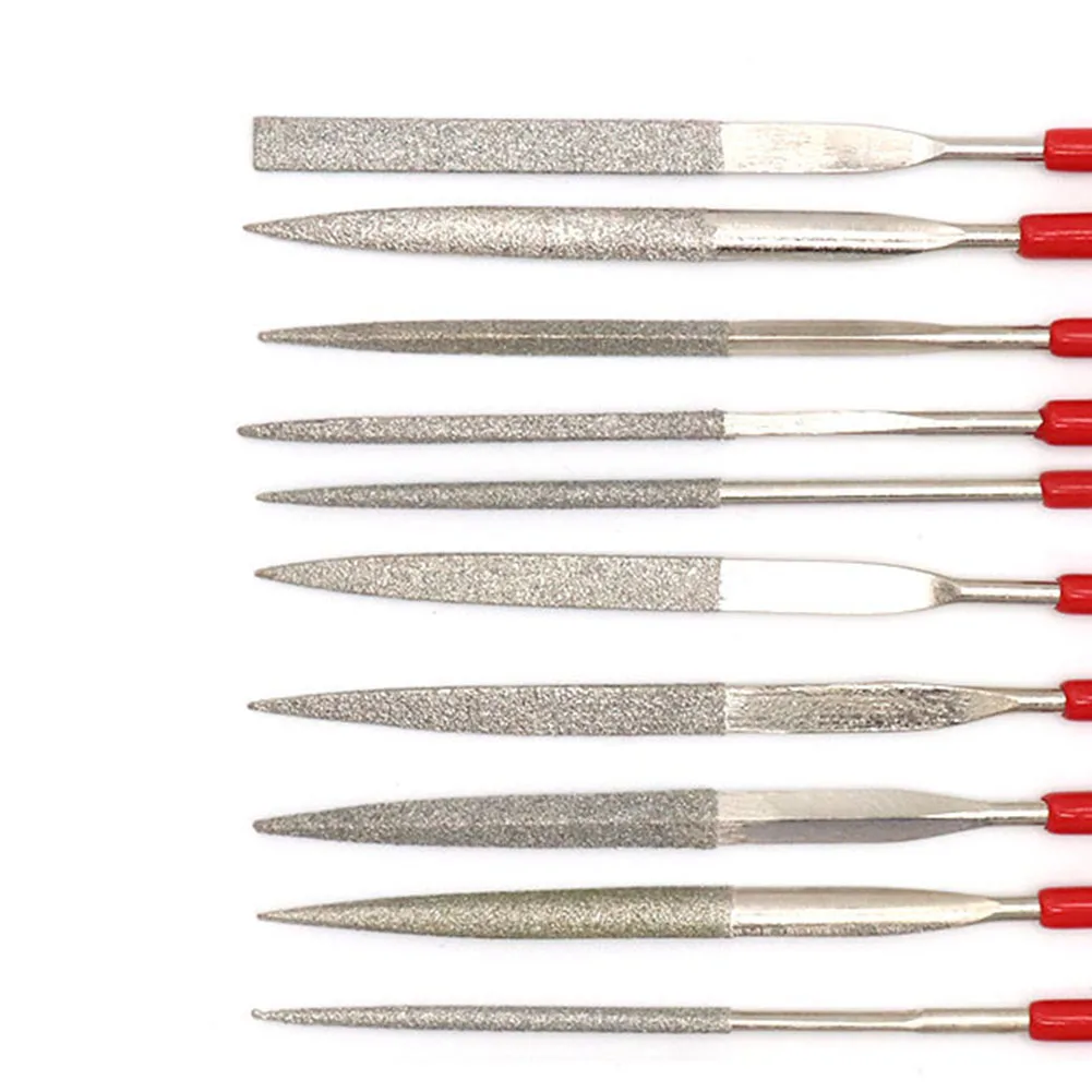 

Needle File Set Needle Files 10 Pcs/Set 3*140mm Electroplated Diamond For Grinding For Metal/deburring Red+Silver
