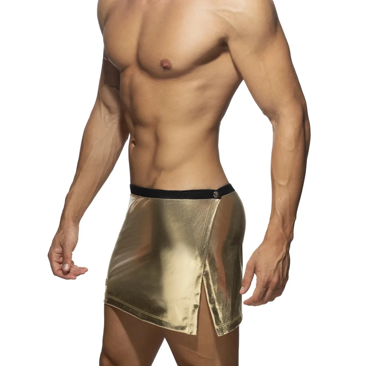 

Mens Metallic Shiny Side Split Skirts Adjustable Waist Sexy Gay Panties Faux Leather Sissy Underwear Man Cosplay Erotic Costumes