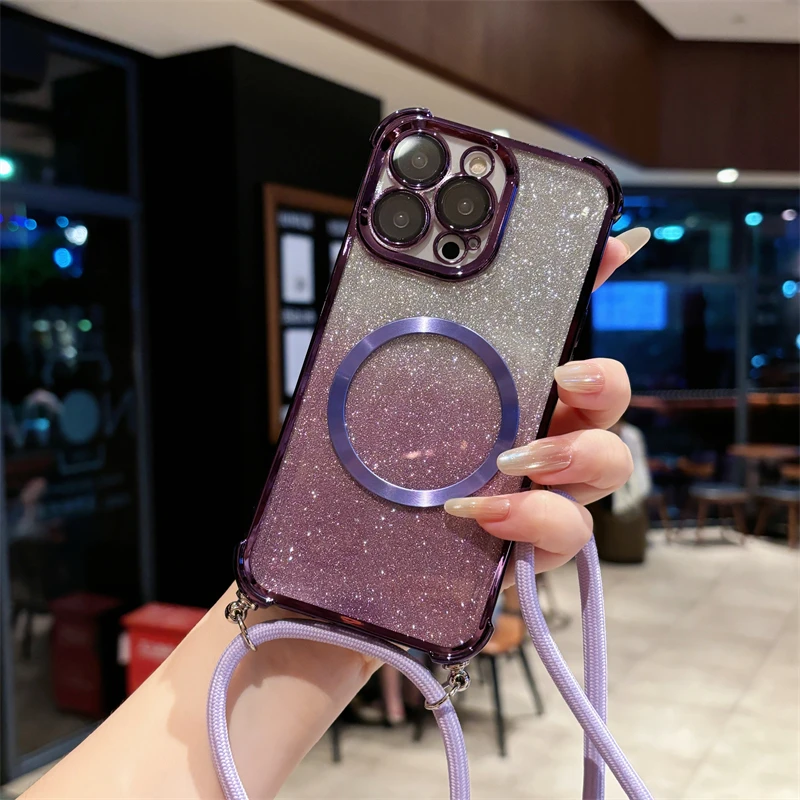 Colorful Shockproof Crossbody Bling Lanyard Phone Case - Soft Silicone Back Cover