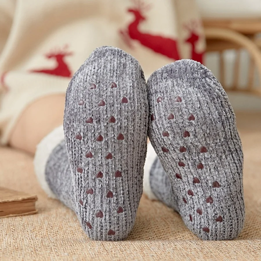 Fuzzy Thermal Socks Womens Winter Warm Plush Silicone Non-slip Grip Soft Comfy Loose Female Floor Fluffy Slippers Sock Indoor