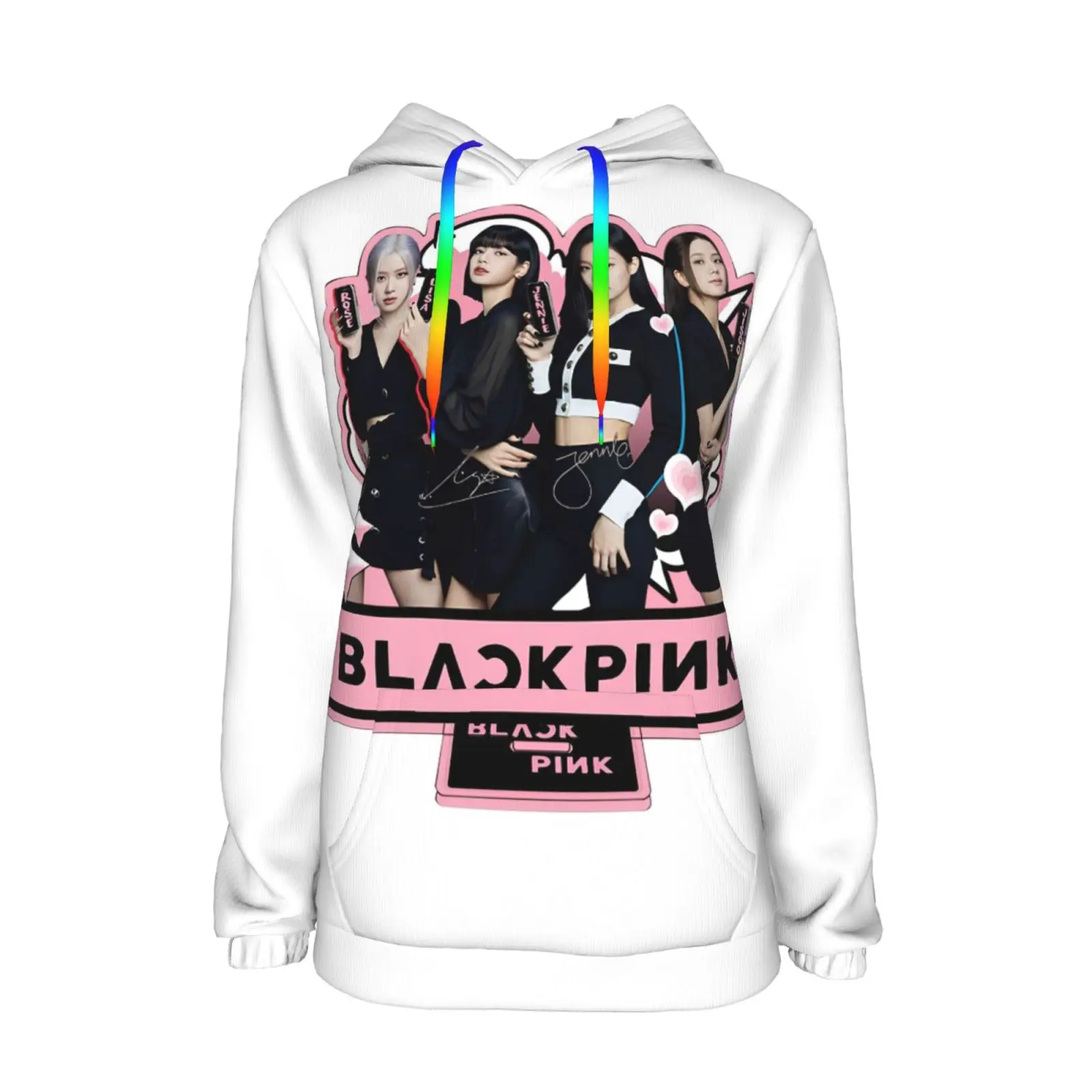 

Fashion Black.Pink Hoodie Lisa Jennie Jisoo Ros é Signature K-pop Long Sleeve Printed Hooded Sweatshirt Pullover