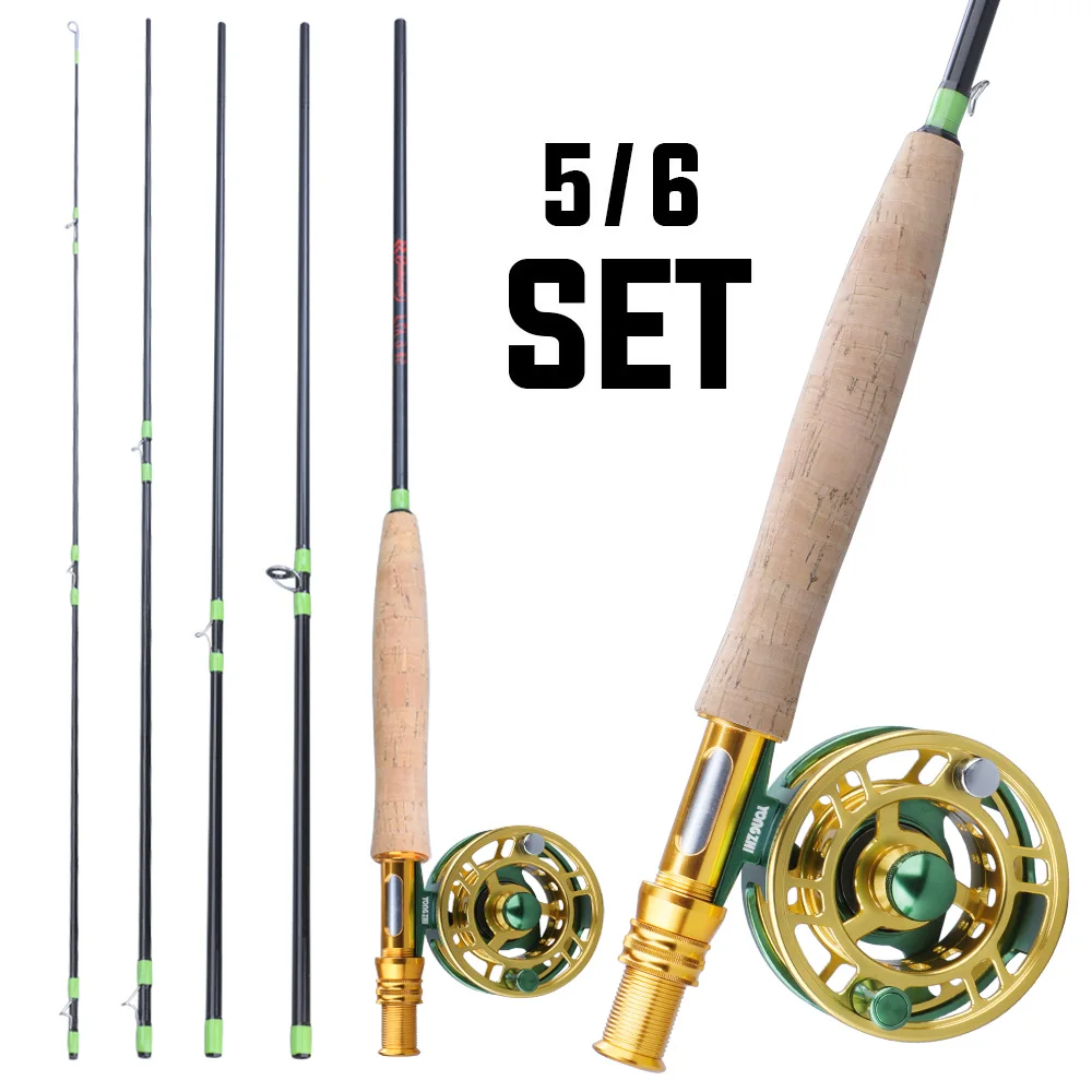 Sougayilang Fly Fishing Rods and Reels 5sections Carbon Rod 5/6 Reels for Trout Perch Fishing