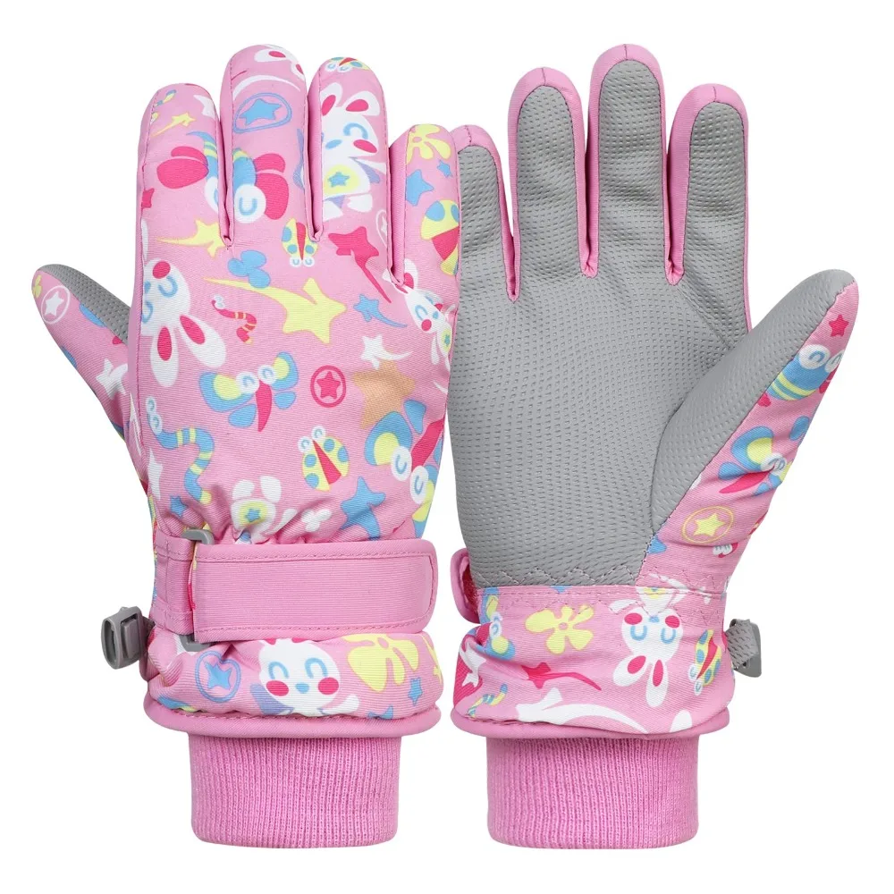 Children's Waterproof Winter Ski Gloves with Fleece Lining and Adorable Designs