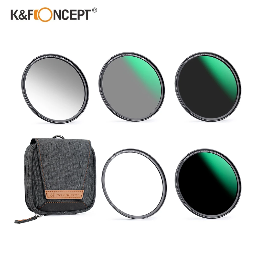 K & F Concept Nano-X 5 w 1 zestaw filtr magnetyczny GND8 ND8 ND64 ND1000 Adapter magnetyczny pierścień z filtr obiektywu torbą 49mm-82mm