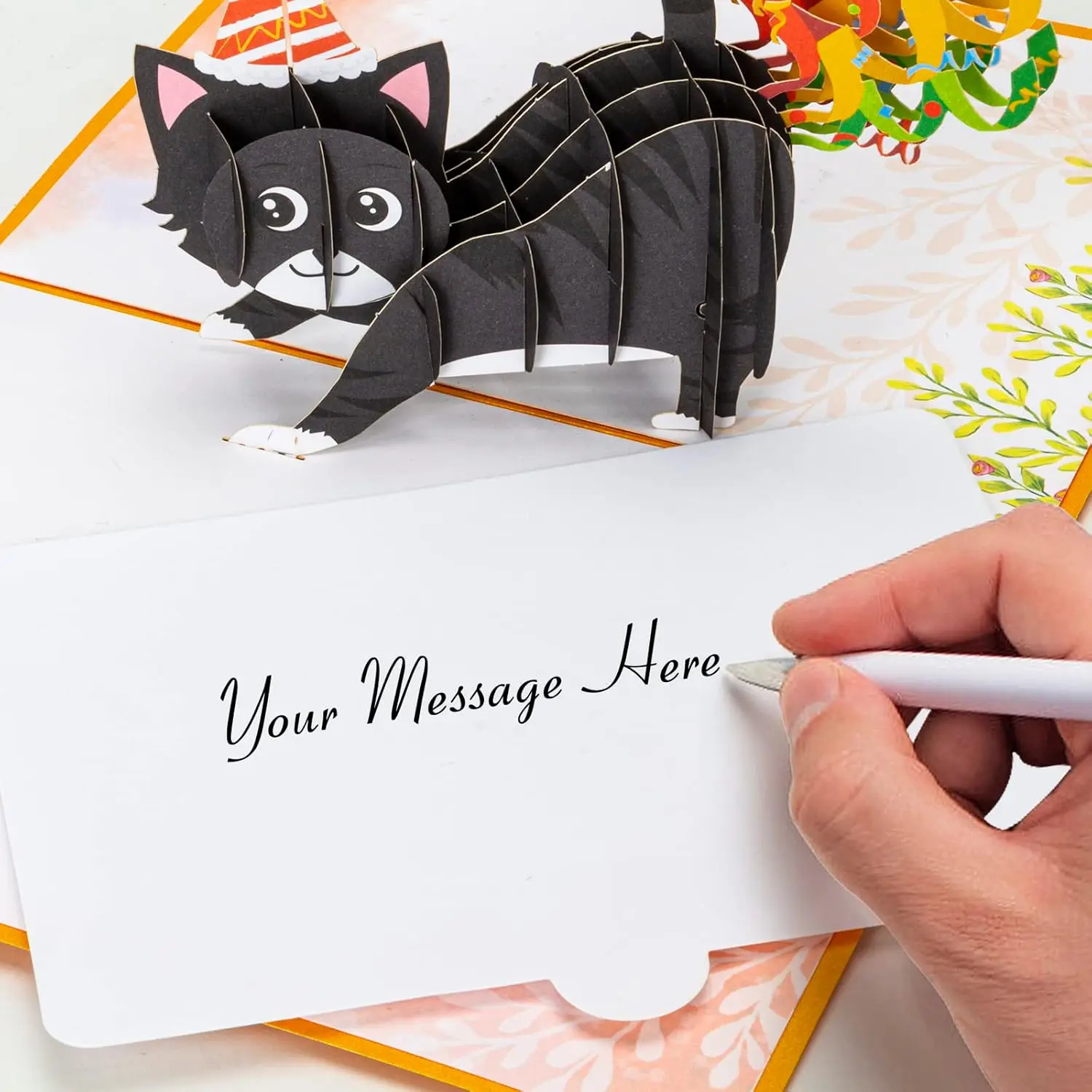 Funny Cat Farting Confetti 3D Pop Up Birthday Card, 7" x 5.1"-Includes Envelope and Note Label, Perfect for Birthday, Festival