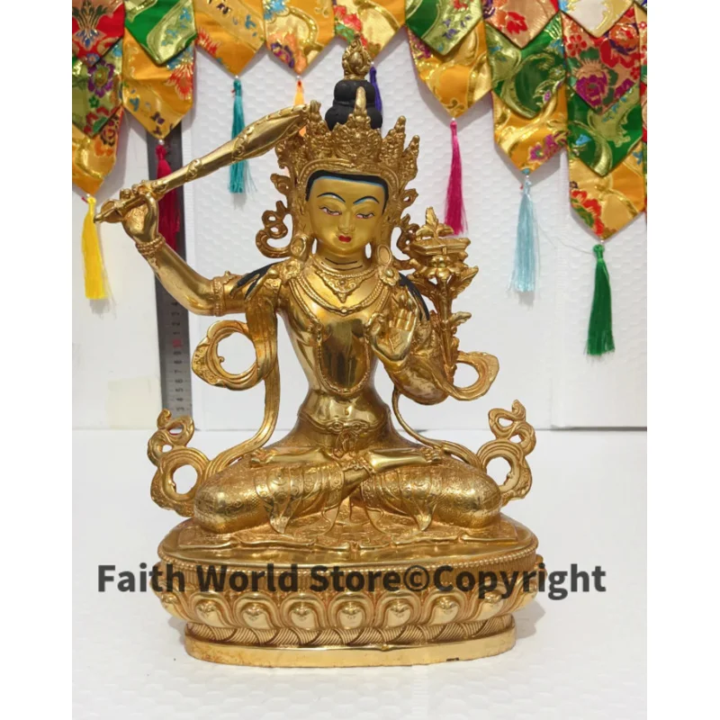 

Wholesale Buddhist supplies Asia Thailand Manjushri Bodhisattva Buddha gilding statue Exorcism exorcise evil spirits bless Safe