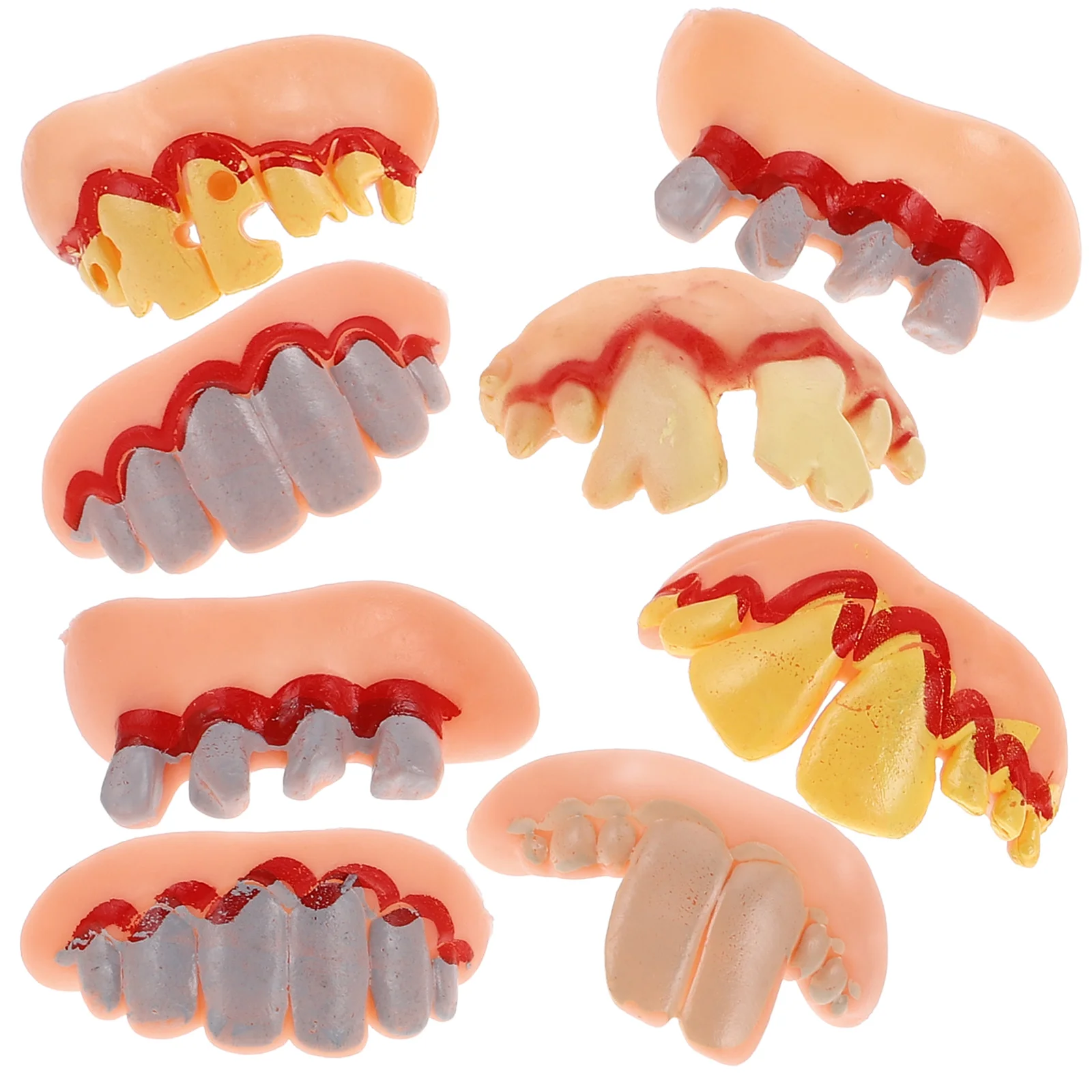 8Pcs Ugly Teeth Halloween Party False Rotten Teeth Prop Denture Model Prank Funny Joke Fake Practical Jokes Adult