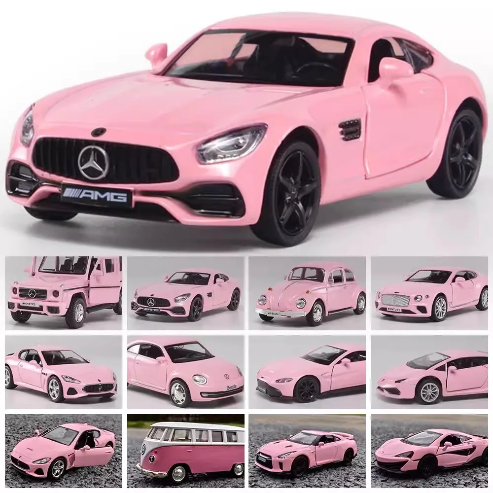Deluxe Pink Die-Cast Toy Car with Opening Doors and Pull-Back Action