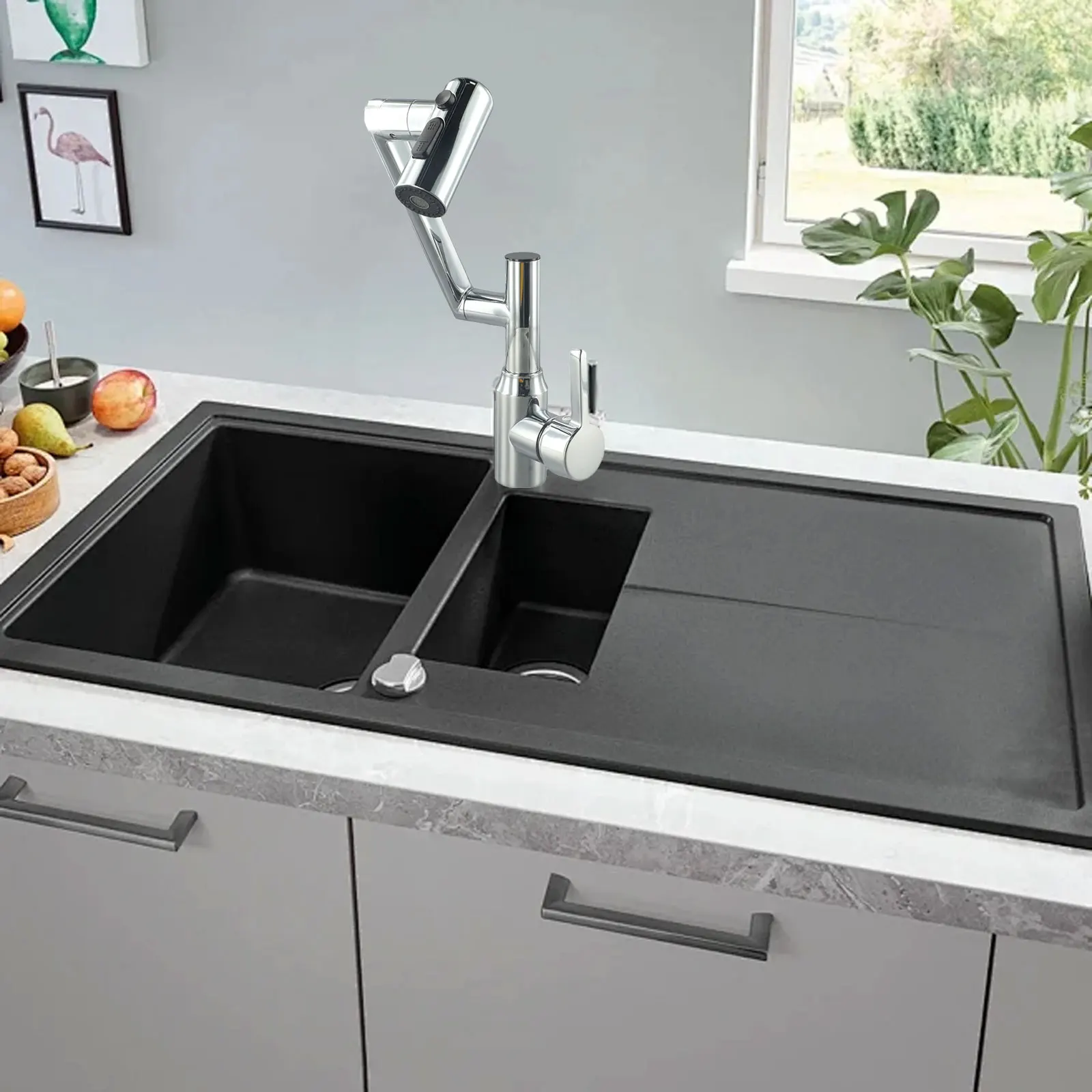360-degree Rotation Faucet 360 Rotation Faucet Bathroom Washroom 360-degree Rotation Brass Body Horizontal Swing Arms 5