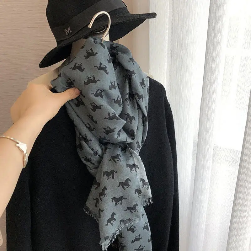 Designer Brand Шарф Horsehead Cotton and Linen Scarf Autumn Winter Fashion Soft Shawl Scarves for Women Hot Selling