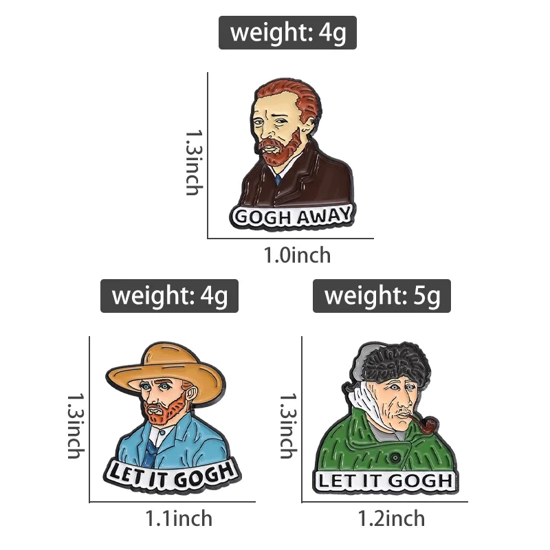 Let It Gogh Away 에나멜 핀, 셀프 초상화 해바라기 유화 피규어 브로치, 배낭 의류 쥬얼리용 라펠 배지
