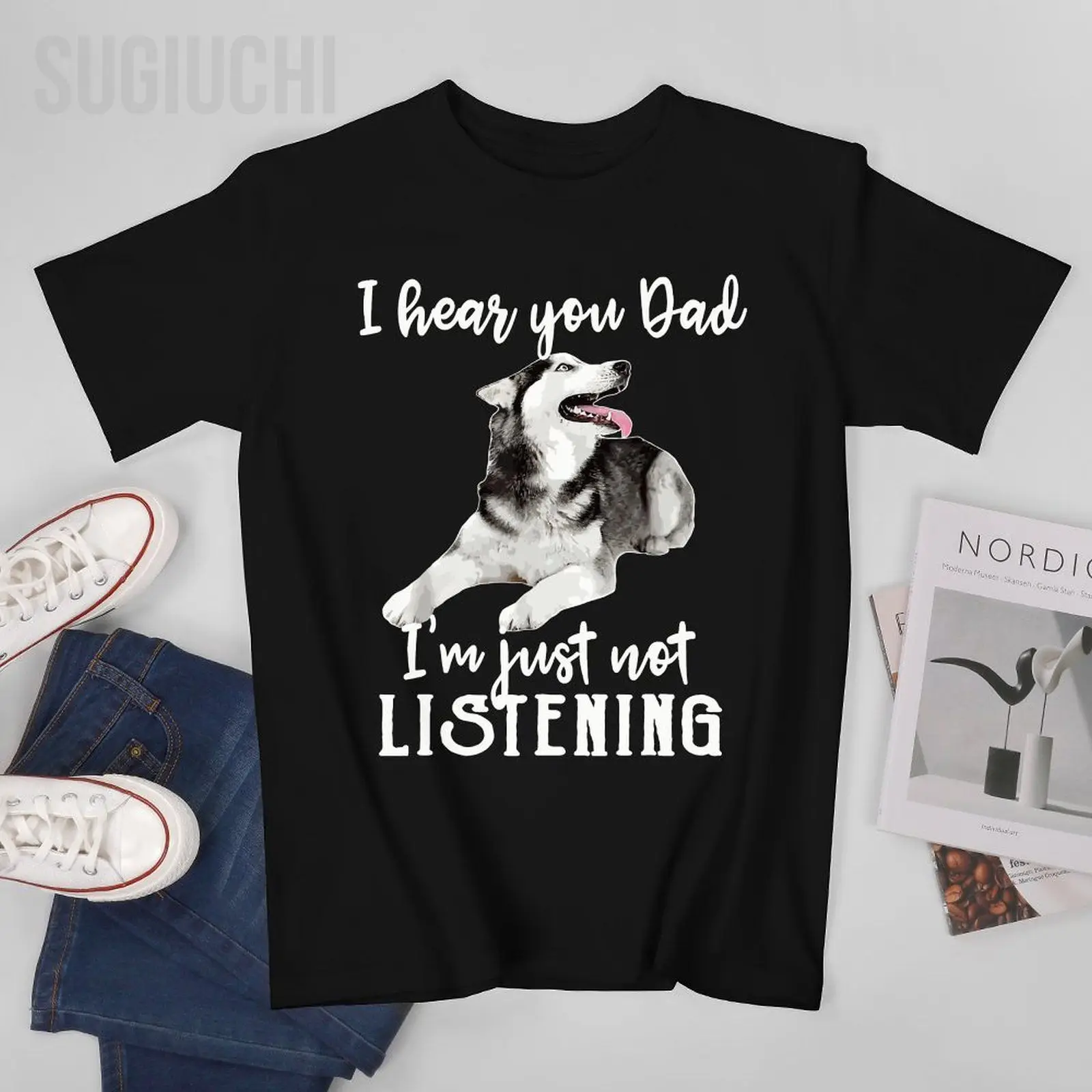 

Футболка унисекс с надписью «Я тебя люблю, папа», «Я просто не слушаю», «Сибирский хаски папа», футболки, футболки для женщин и мальчиков, 100% хлопок