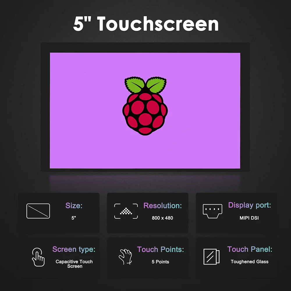 Framboesa pi 4b 3b Mais 3b 3a Mais 2b b Mais Touchscreen Monitor Polegada 800x480 Ips Tela de Toque Capacitivo Cor Dsi Display para o Telefone do Computador Tela Toutch Screen Monitor Monitor Portátil com - Imagem 5