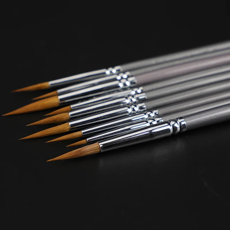 9 pcs weasel hair line book brush painting watercolor gouache oil painting hook line pen durable thin silver birch pen rod art 5