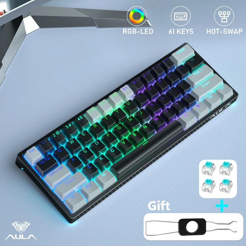 Teclas Teclado com Fio Mecânico Teclado de Jogos Hot-swap Software Personalizado para Tablet Laptop 60 Layout Rgb Backlit Aula-f3261 61