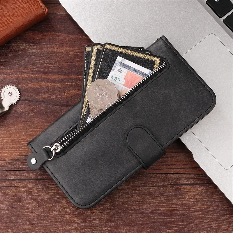 Universal Zipper Wallet Phone Cover with Card Slot and Stand Feature