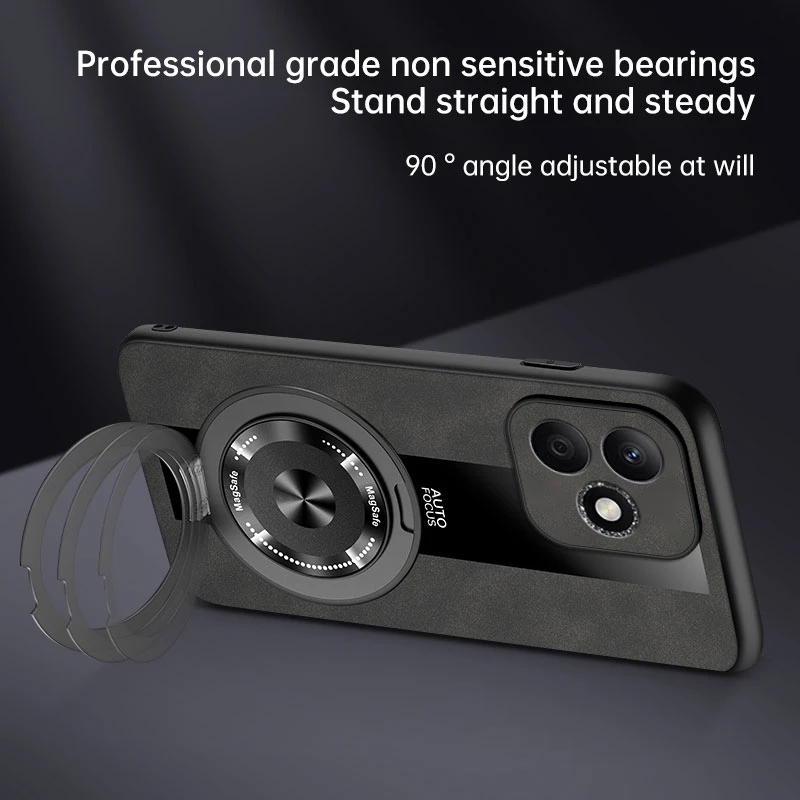 Luxury Leather Shockproof Magnetic Phone Case with Ring Holder