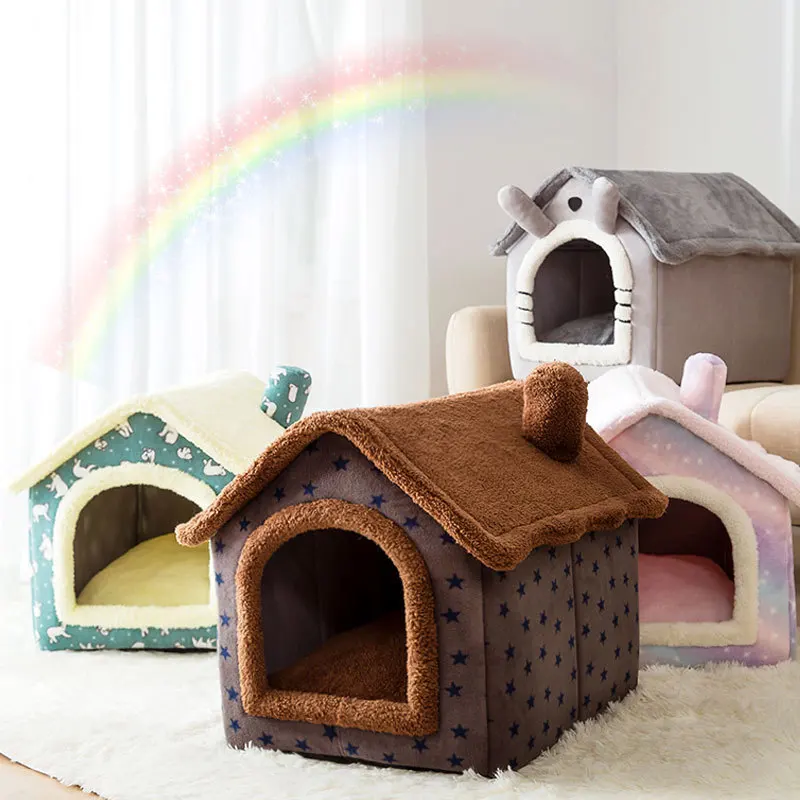 Cat Bed Sleep House Warm Cave Dog Kennel & Removable Cushion Pad Soft Indoor Enclosed Tent Huts Sofa for Pet Cats Kittens Puppy