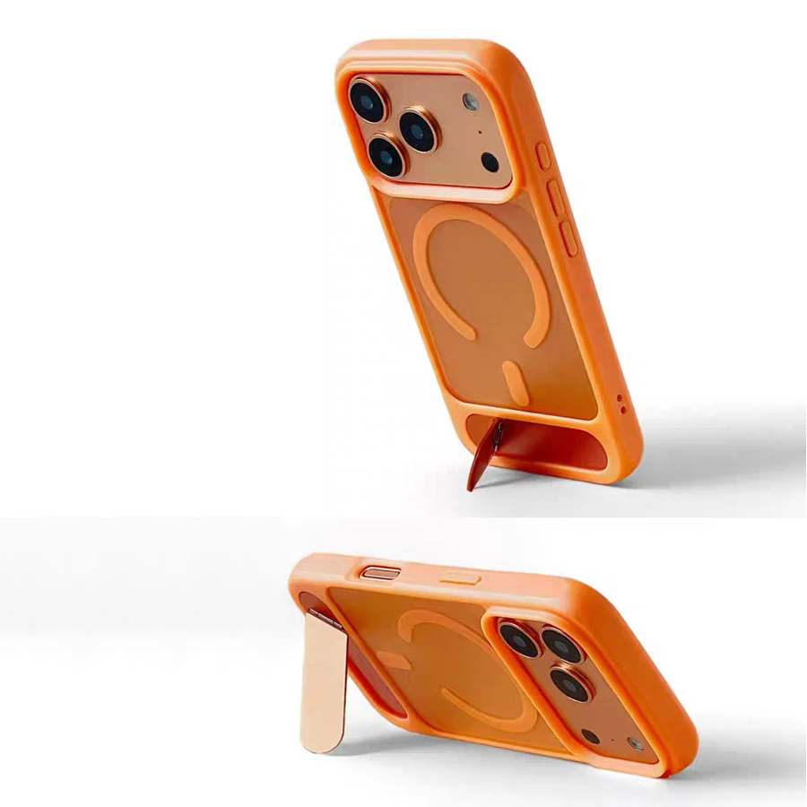 Luxury Alloy Bracket MagSafe Phone Case with Magnetic Wireless Charging and Shockproof PC Cover