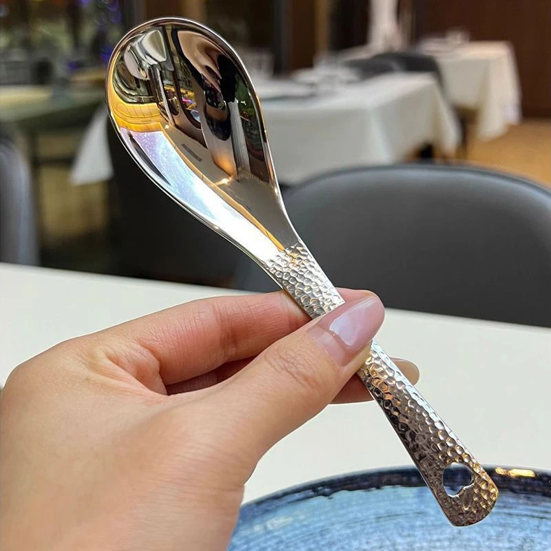Stainless Steel Spoon With Handle Hole Soup Spoon Long Handle Round Head Baby Home Kitchen Tableware stainless steel spoon