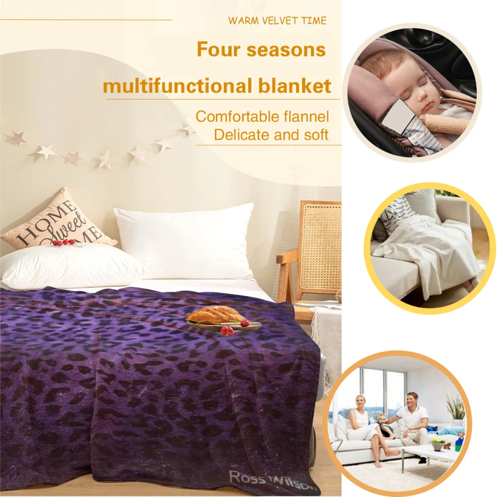 고민 보라색 레오파드 무늬 여름 담요, 얇은 담요, 이불 플란넬, 부드러운 던지기 담요, 따뜻한 가정 및 장식