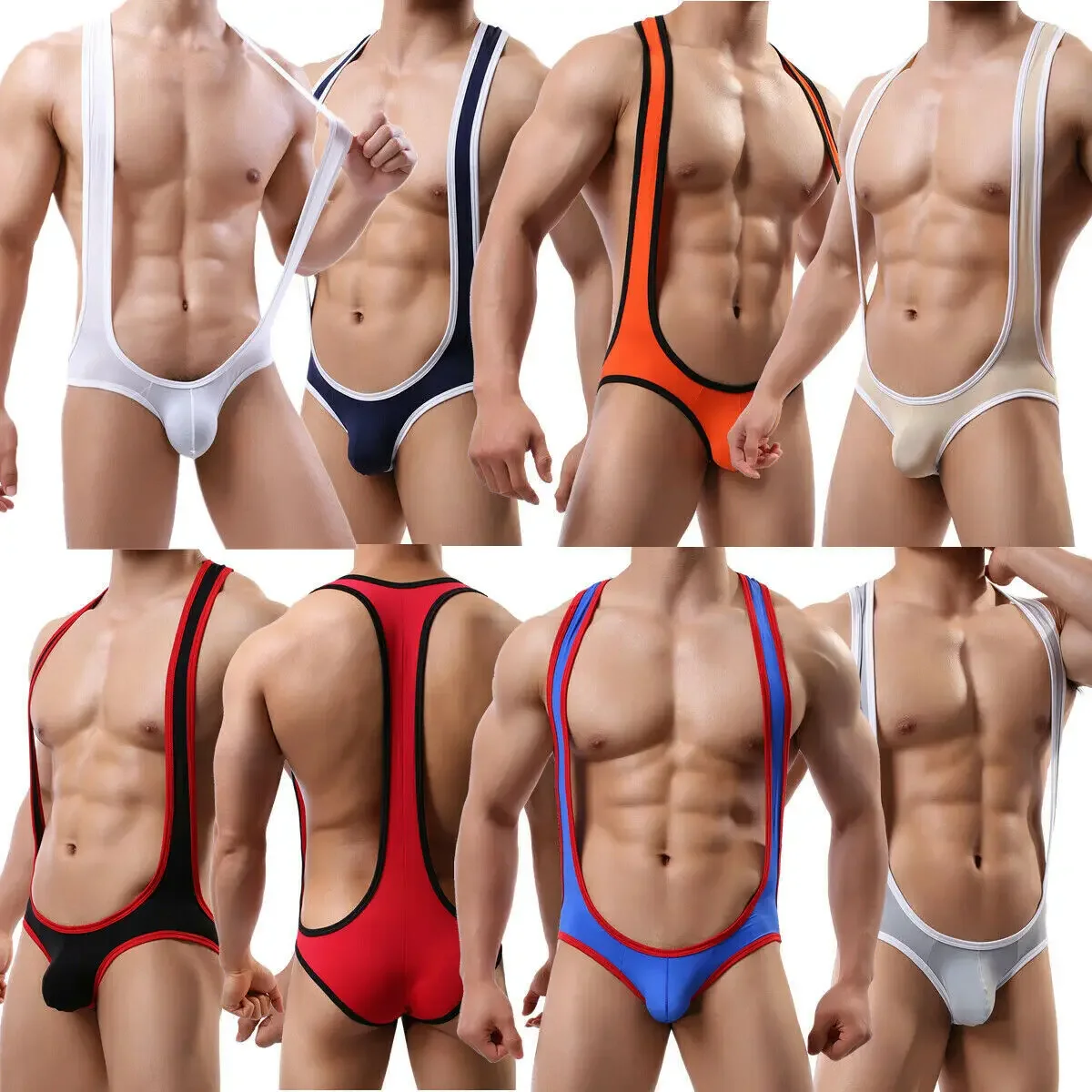 Elastic Sexy Mens Undershirts Jumpsuits Wrestling Singlet Bodysuits One-Piece Leotard Male Clothes Penis Pouch Briefs Underwear