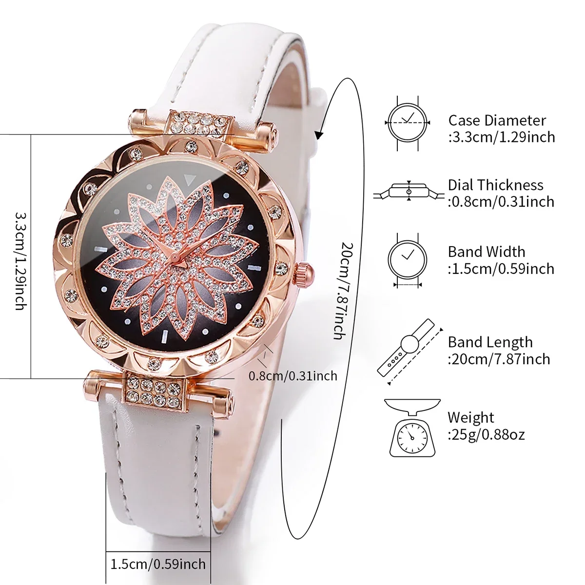 6PCS/Set Women's Watch Fashion Rhinestone Flower Dial Quartz Watches Bracelets Set（Without Box）
