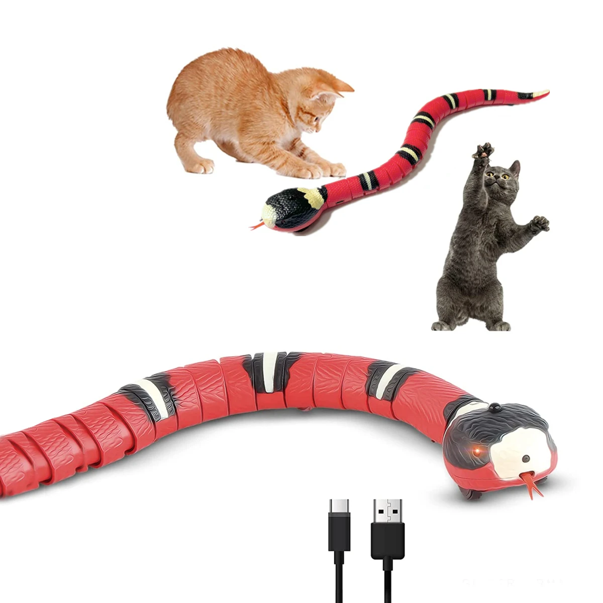 Smart Sensing Interactive Cat Toys Automatic Eletronic Snake Cat Teasering Play USB Rechargeable Kitten Toys for Cats Dogs Pet