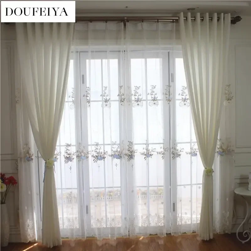 Tulle Sheer Curtains Living Room Lace Embroidered Romantic Princess Window Screen Kitchen European Embroider sheer curtains window curtains decor curtains embroidered curtains lace curtains window screen