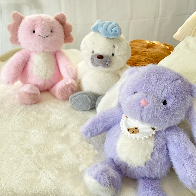 Fluffly Soft Blue Bunny Plushie Doll Kawaii Stuffed Animal Lovely Rabbit Seal Lion Throw Pillow Soft Sofa Cushion Toys Kids Gift 500 pcs roll korean thank you for supporting my small business stickers laser diy handmade seal labels stickers gold blue green