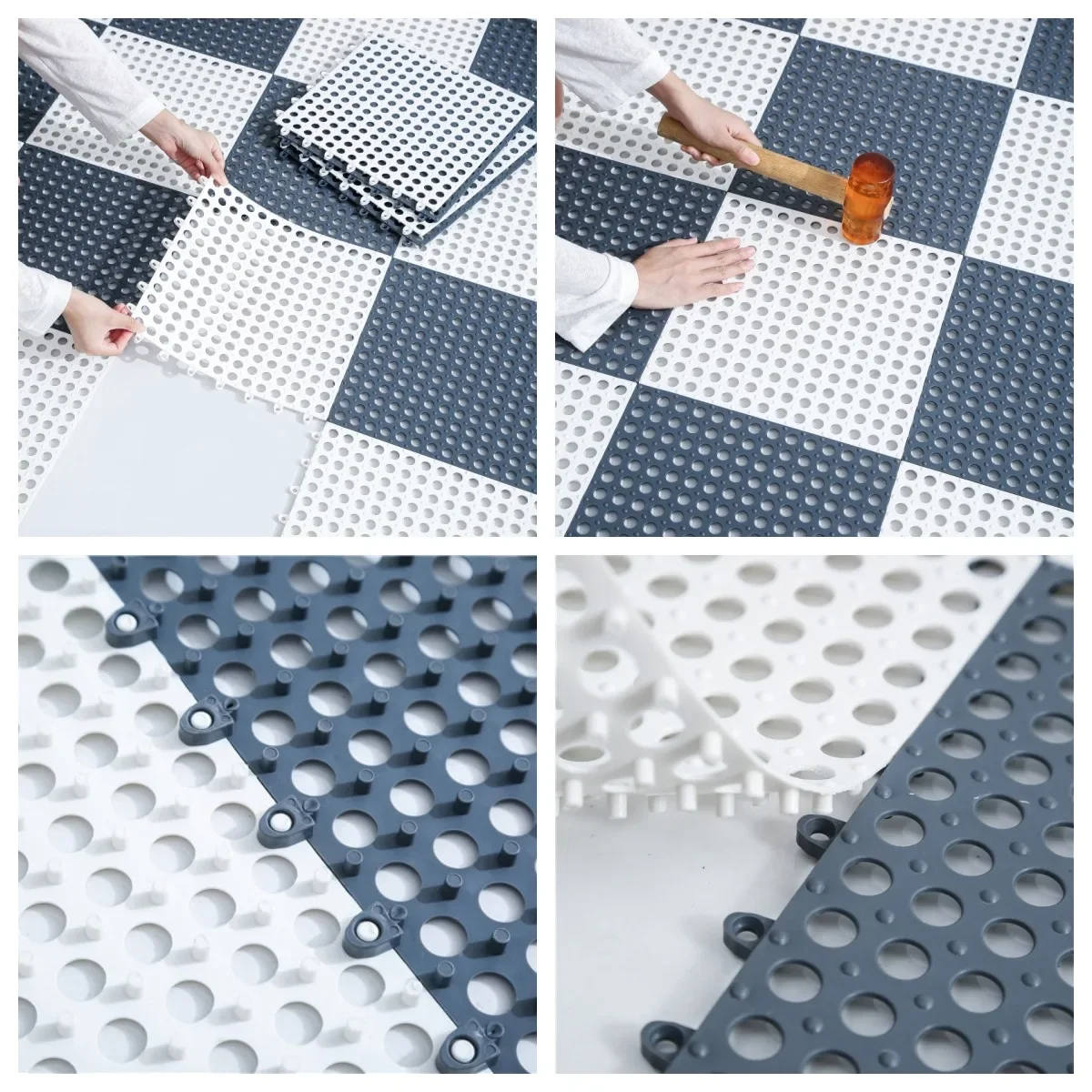 24PCS Kitchen Bathroom Anti-slip Waterproof Floor Mat Patchwork Hollow Bath Anti-fall Foot Bath Drainage Carpet