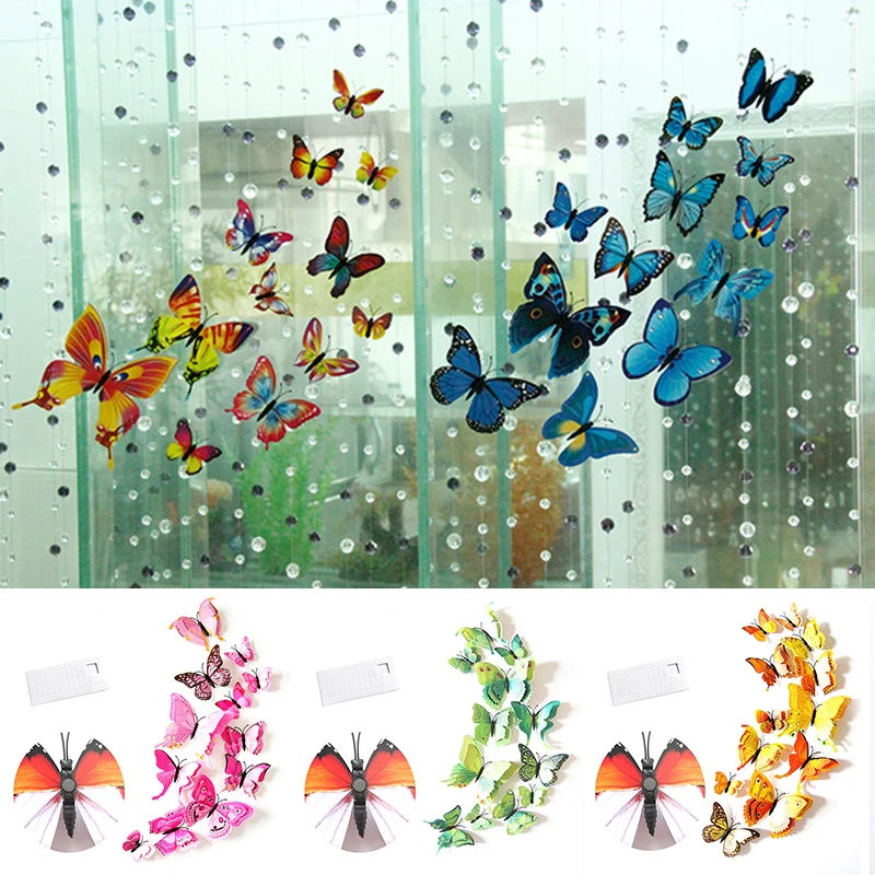 

12pcs 3D Double Layer Butterflies Wall Stickers Living Room Decor Wedding Kids Room Decoration DIY Wall Art Magnet Stickers