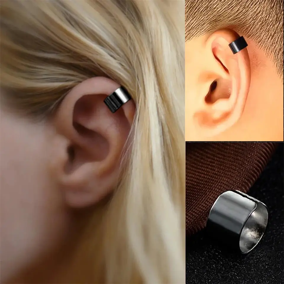 2pcs Stainless Steel Cross Ear Cuff Clip-On Earrings - No Piercing Needed